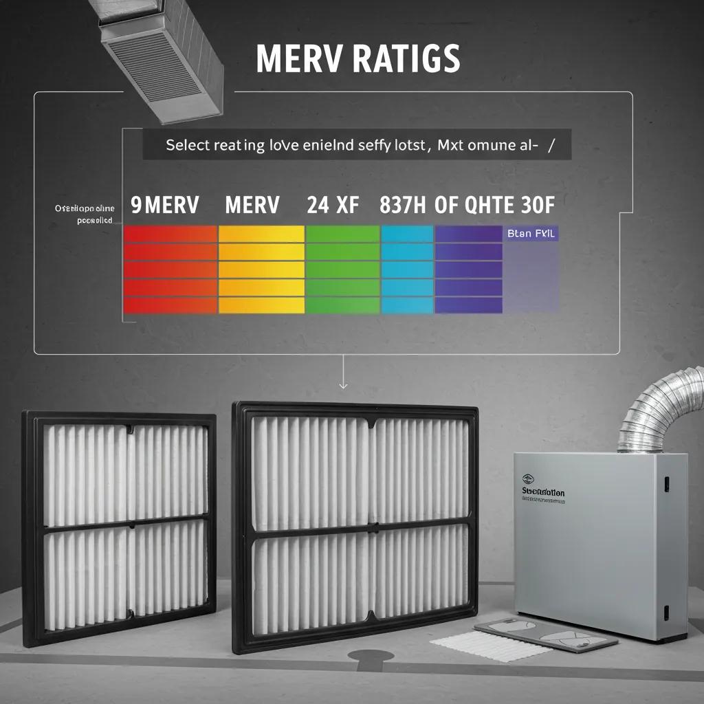 A visual guide to MERV ratings for HVAC air filters, showing different efficiency levels
