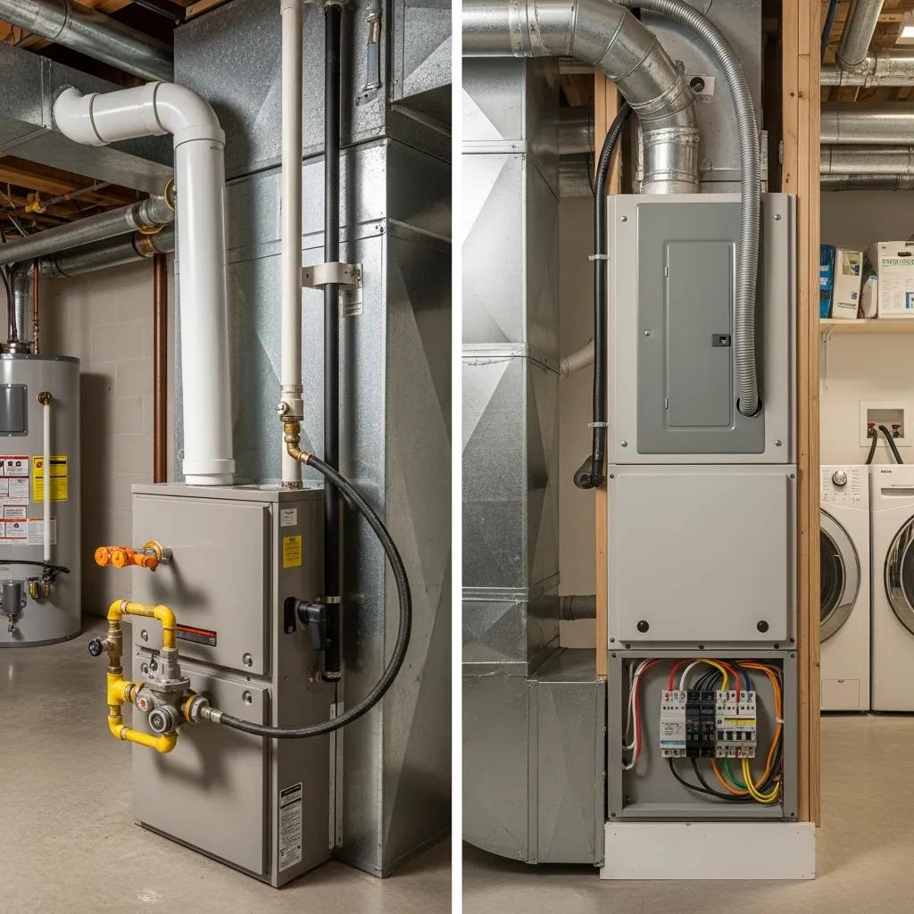 Is a Heat Pump or Furnace Right for You? Explore the Options 1 Comparison of gas and electric furnaces in a home setting